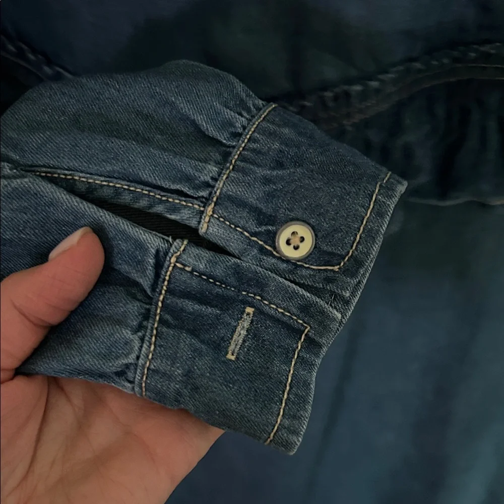 Anthropology Women's Denim Ruffle Top - Picture 5 of 6